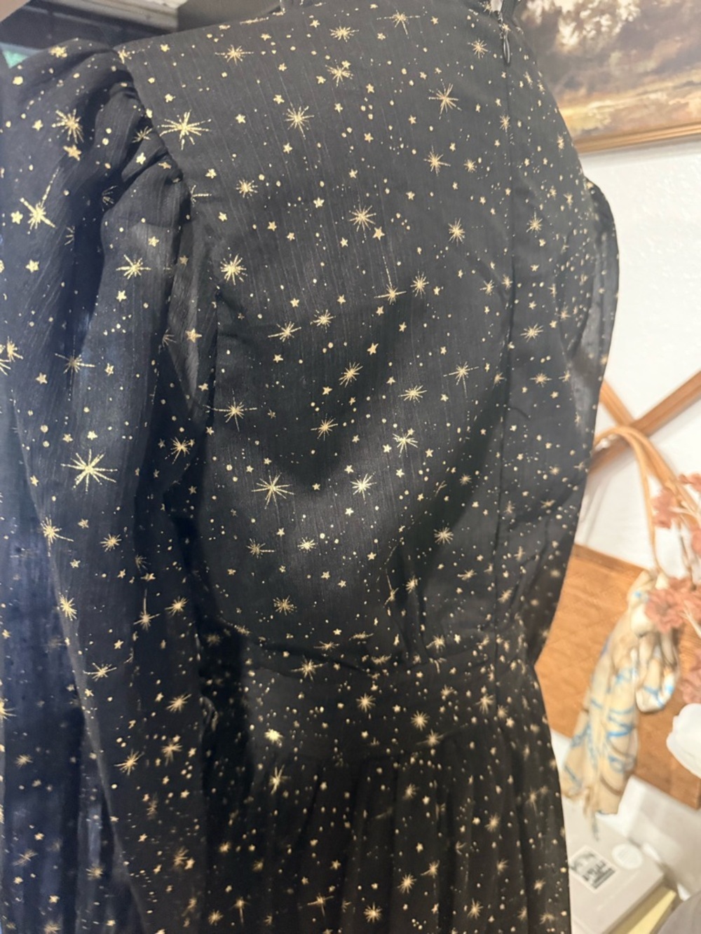 Aqua Black Dress with Gold Star Print Long Sleeve - Picture 4 of 5